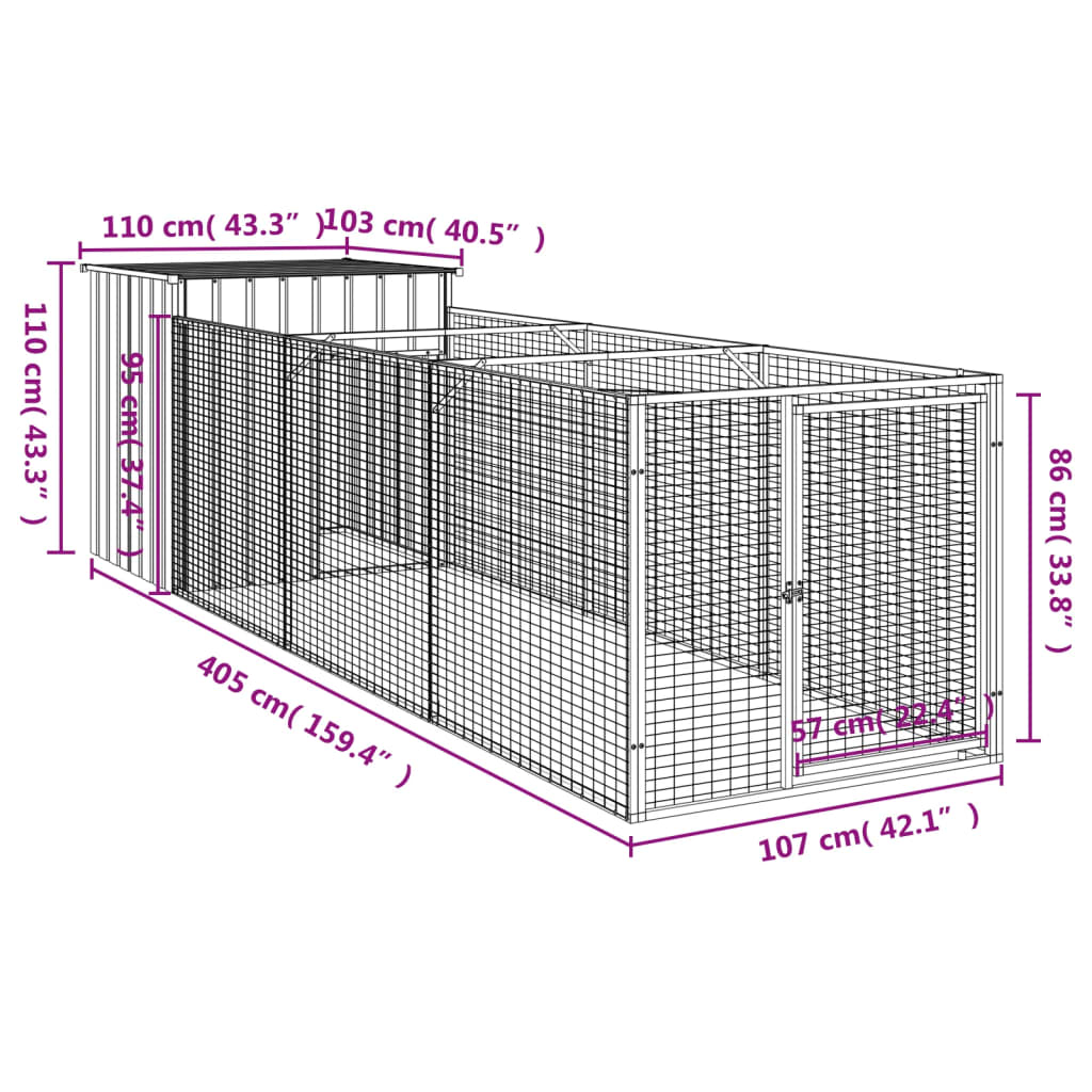 vidaXL Dog House with Run Outdoor Dog Kennel Cage Shelter Galvanized Steel