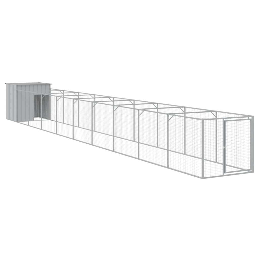 vidaXL Dog House with Run Outdoor Dog Kennel Cage Shelter Galvanized Steel