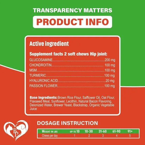 Dog Hip And Joint Supplement Arthritis Pain Relief Treats Glucosamine Chondroitin MSM Soft Chews